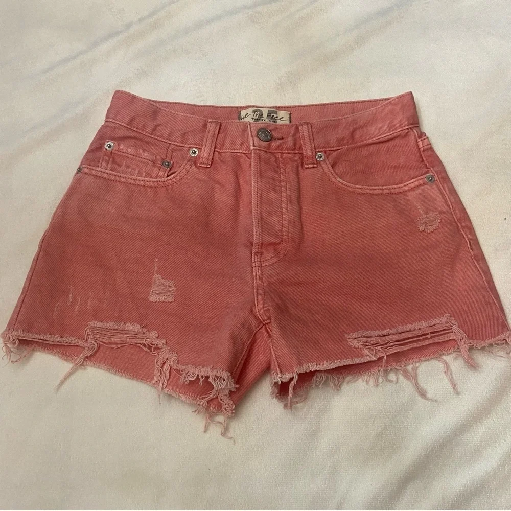 Free People We The Free People Pink Starlight Denim Sofia Shorts 1124